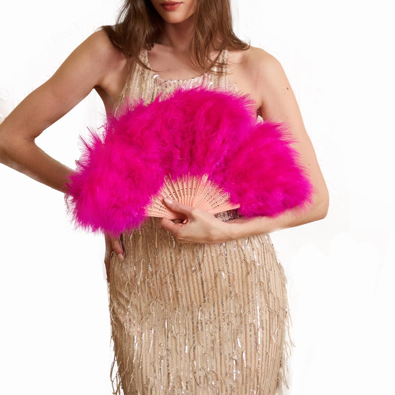Happy Feather Handheld Marabou Feather Fan, 1920s Vintage Style Flapper Hand Fan for Costume Party and Dancing-Fuchsia - Image 1